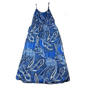 Faded Glory Women Vintage Y2K Maxi Dress Paisley Bandana Print Blue XL L101